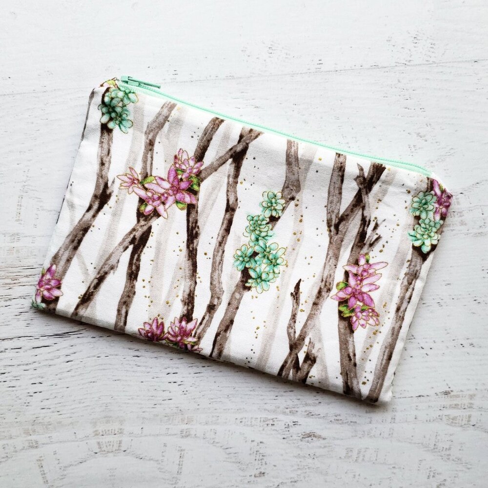 NEW! Mint + Purple Lavender Succulents Classic Zip Zipper Pouch Bag Makeup Case